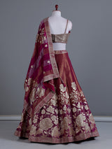 Purple peach silk lehenga choli with floral motifs
