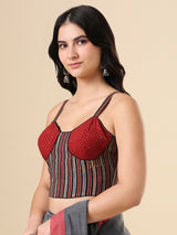 Multicolor cotton printed blouse with sweetheart sleeveless design
