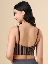 Multicolor cotton printed blouse with sweetheart sleeveless design