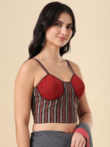 Multicolor cotton printed blouse with sweetheart sleeveless design