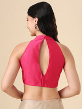 Pink taffeta blouse with halter neck sleeveless design