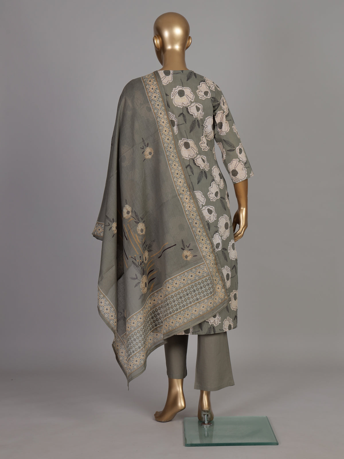Sage green botanical cotton kurti set edit