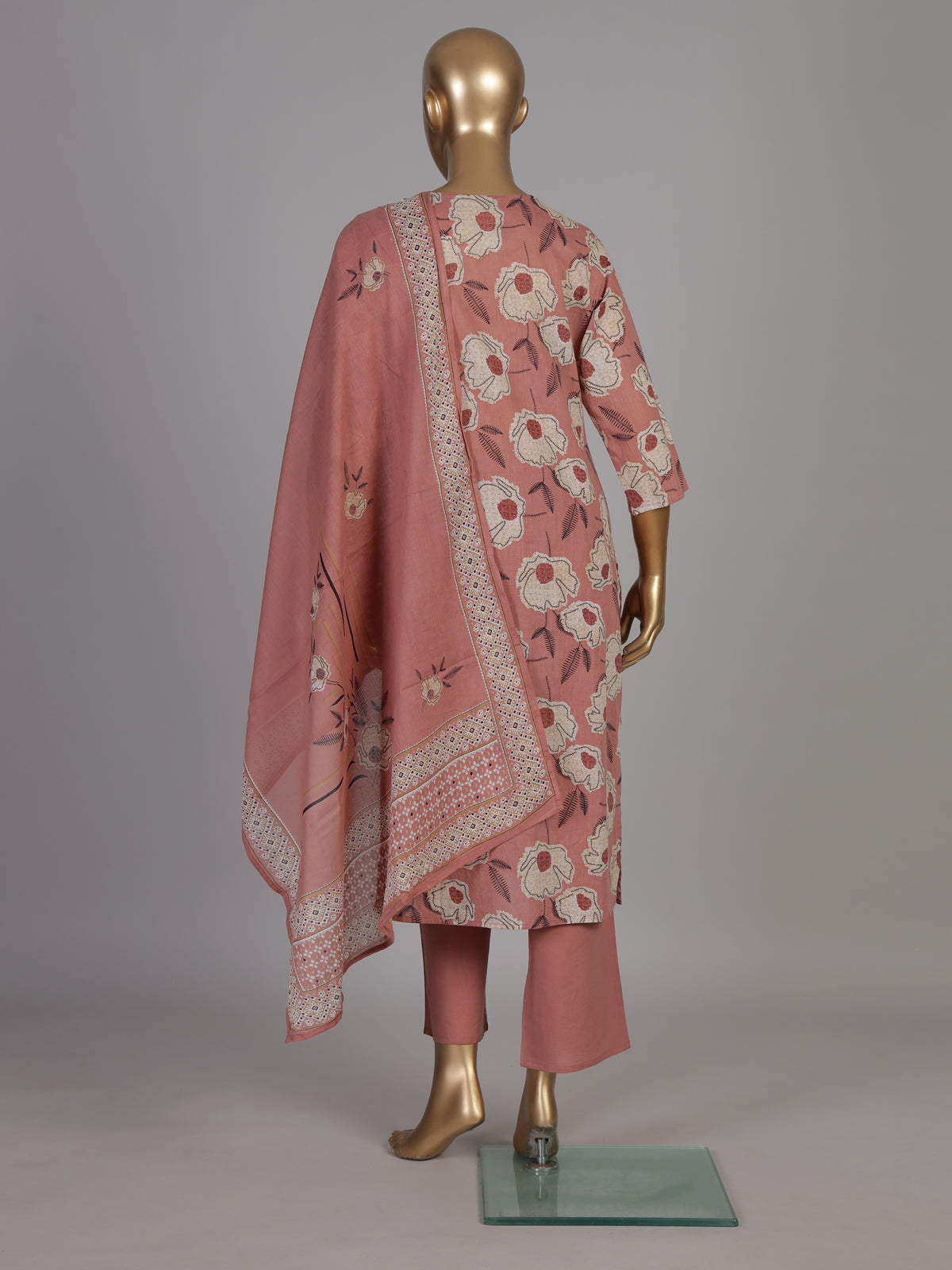 Dusty rose floral cotton kurti set ensemble