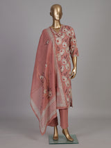 Dusty rose floral cotton kurti set ensemble