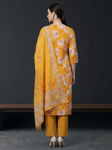 Mustard yellow botanical cotton kurti set edit