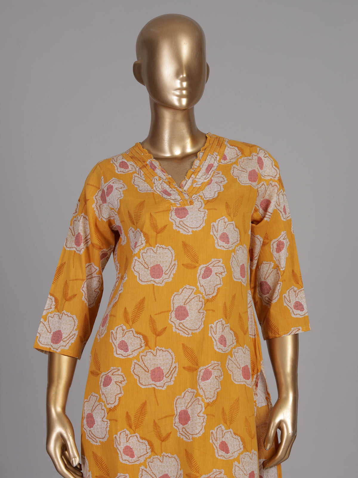 Mustard yellow botanical cotton kurti set edit