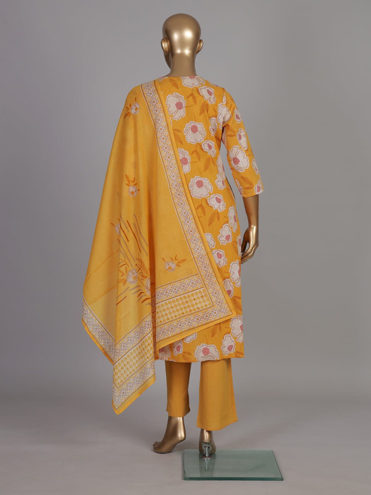 Mustard yellow botanical cotton kurti set edit