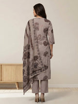 Taupe botanical printed cotton kurti set ensemble