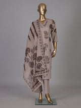Taupe botanical printed cotton kurti set ensemble
