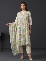 Cream smocked yoke cotton kurti set edit