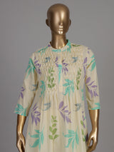 Cream smocked yoke cotton kurti set edit