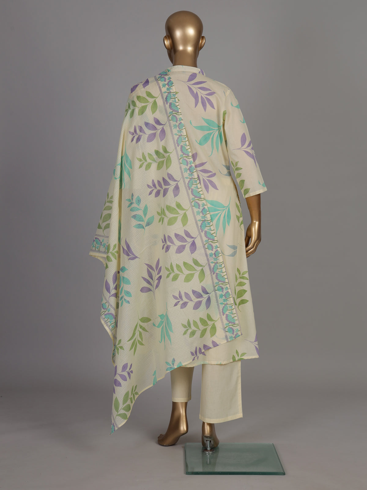 Cream smocked yoke cotton kurti set edit