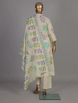 Cream smocked yoke cotton kurti set edit