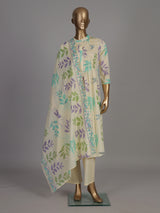 Cream smocked yoke cotton kurti set edit