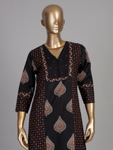 Black ajrakh printed cotton kurti set ensemble