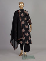 Black ajrakh printed cotton kurti set ensemble