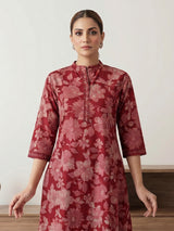 Red anarkali floral cotton kurti set edit
