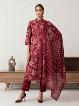 Red anarkali floral cotton kurti set edit