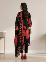 Black hibiscus floral cotton kurti set ensemble