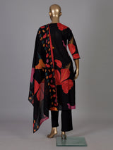 Black hibiscus floral cotton kurti set ensemble
