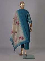 Teal blue chanderi silk kurti set edit