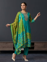 Blue bandhani inspired chanderi kurti set ensemble