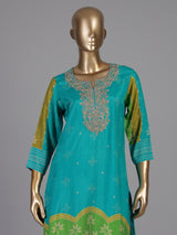 Blue bandhani inspired chanderi kurti set ensemble