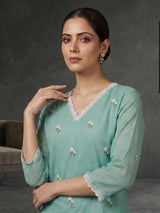Pastel mint linen cotton kurti set edit