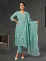 Pastel mint linen cotton kurti set edit