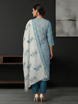 Blue striped printed cotton kurti set edit