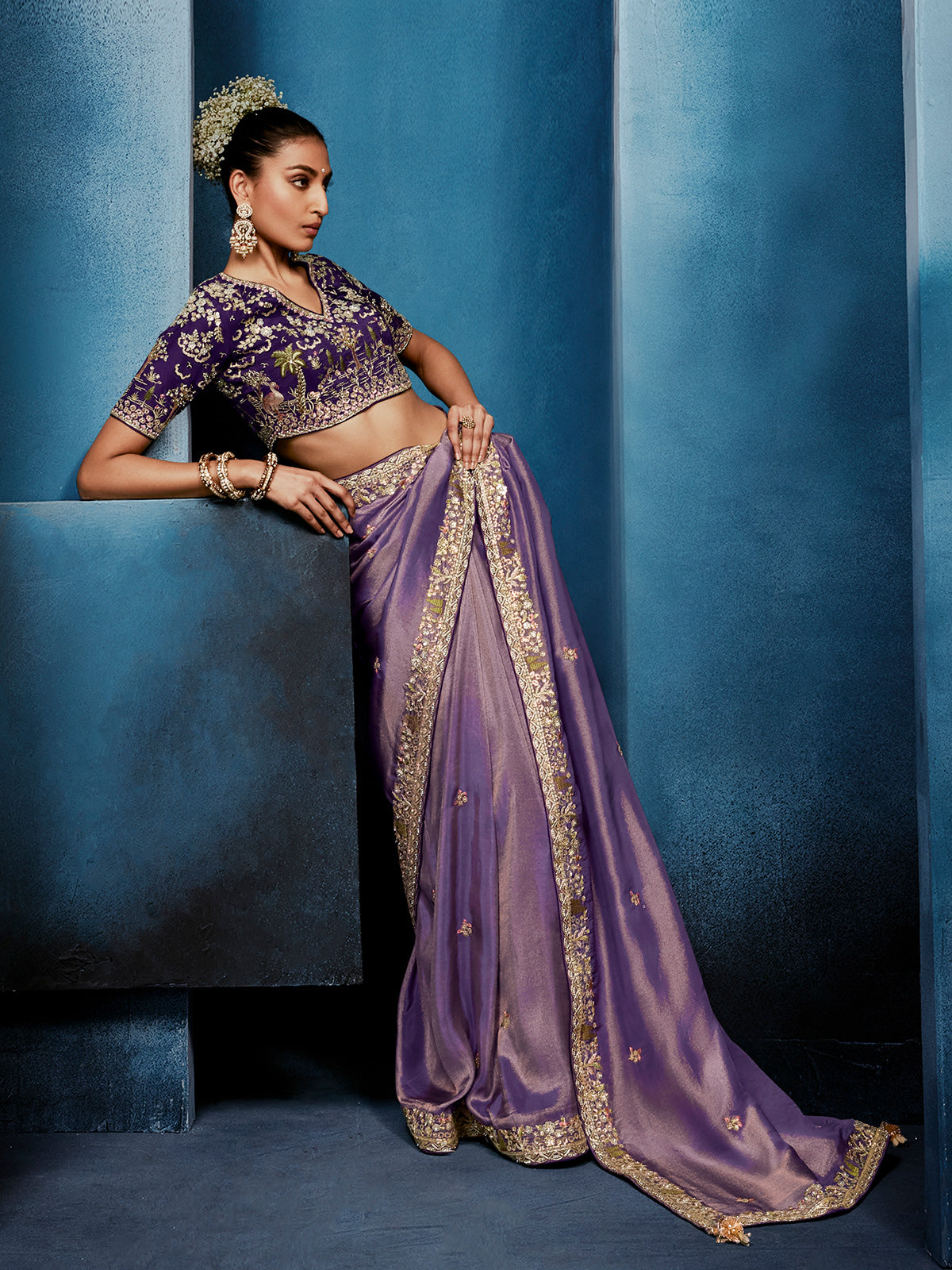 Light purple tissue silk saree for elegant wedding wear