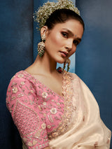 Off white tissue saree for sophisticated party wear