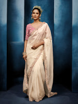 Off white tissue saree for sophisticated party wear