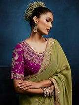 Mehendi green tissue silk saree for festive occasions