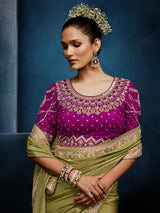 Mehendi green tissue silk saree for festive occasions