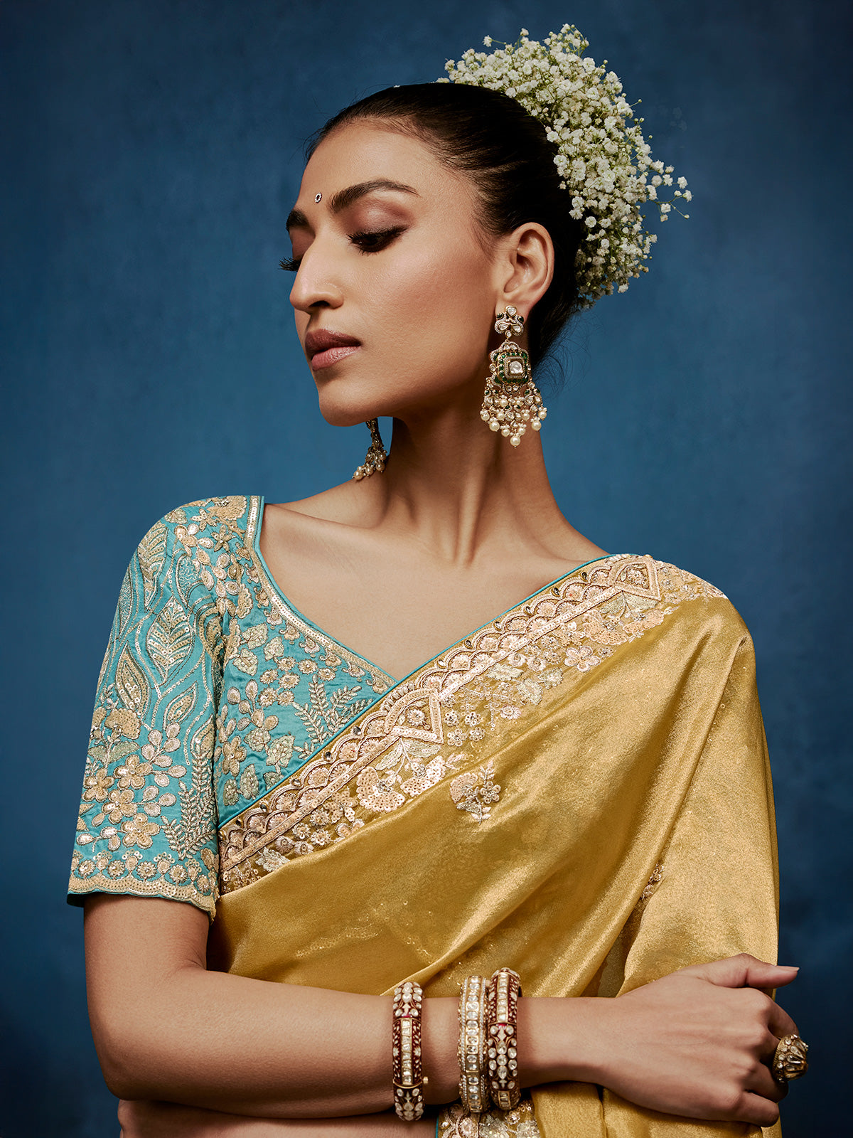 Beige tissue silk saree for graceful wedding celebrations
