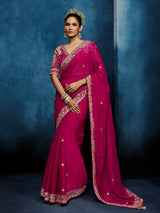 Rani pink georgette saree for elegant party wear