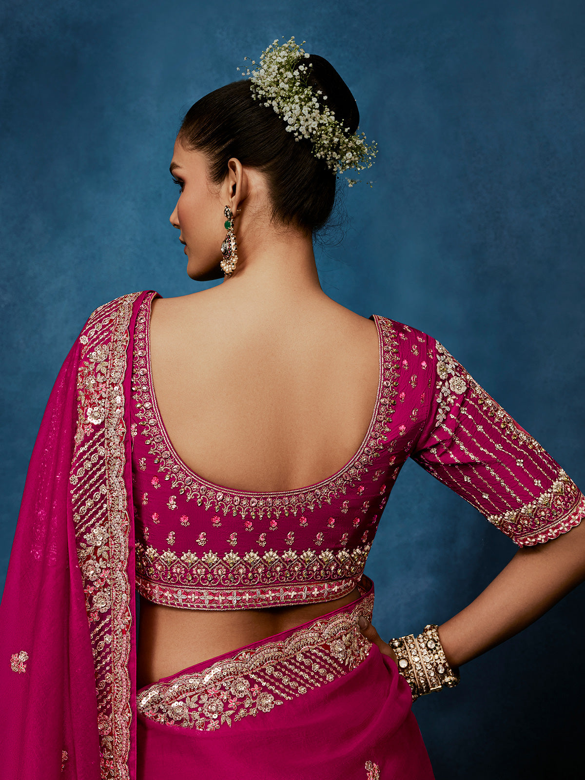 Rani pink georgette saree for elegant party wear