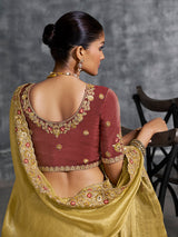 Golden viscose tissue saree for festive wear