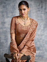 Pastel brown wedding wear viscose tissue saree