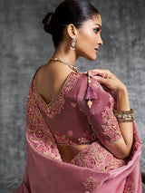 Onion pink viscose tissue saree for weddings