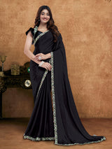 Black satin silk saree with party wear appeal