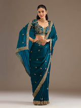 Dove blue tissue saree for festive wear