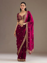 Maroon festive wear tissue saree