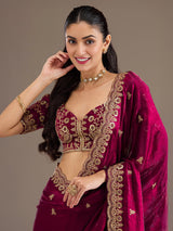 Maroon festive wear tissue saree