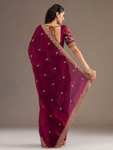 Maroon festive wear tissue saree