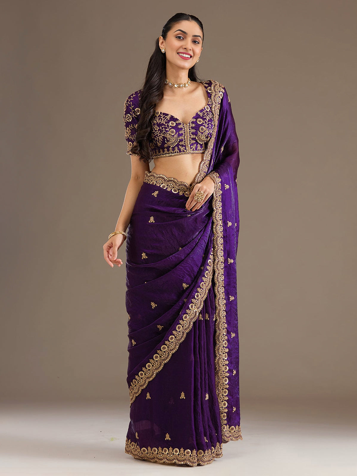 Purple tissue saree for party celebration