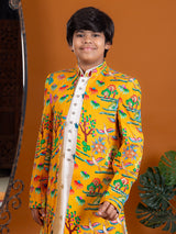 Mustard banarasi silk indo western with digital print