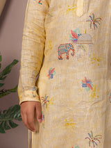 Light yellow kurta suit with thread work print