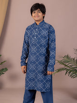 Stone blue cotton thread work festive kurta suit
